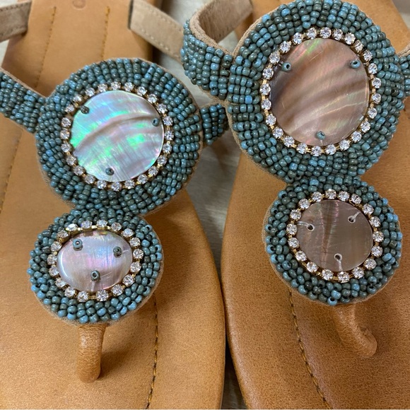 SKEMO Beaded Mother of Pearl Flip Flops Sandals Sz 9 - Picture 6 of 6
